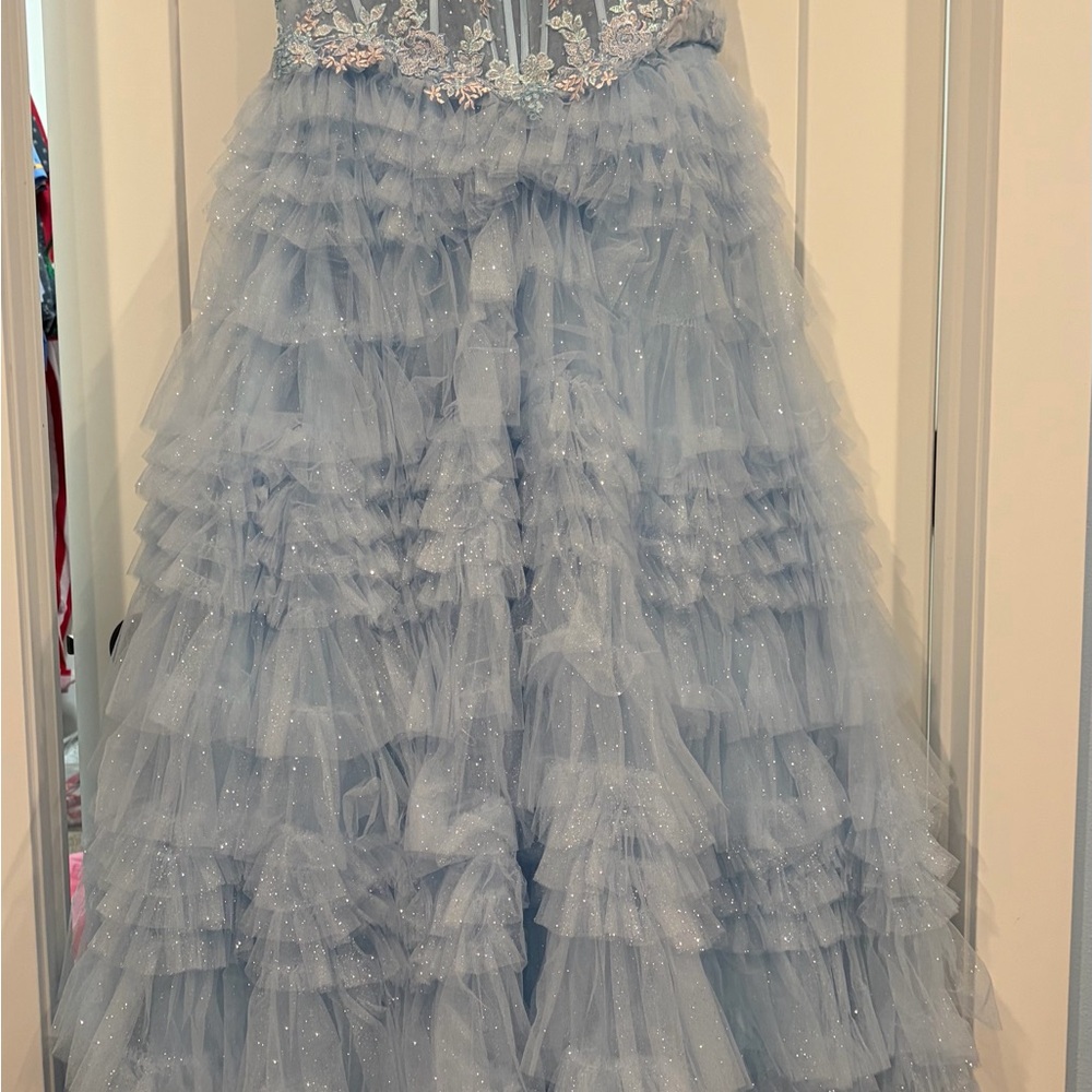 Clarisse Light Blue Layered Tulle Skirt - Picture 1 of 9